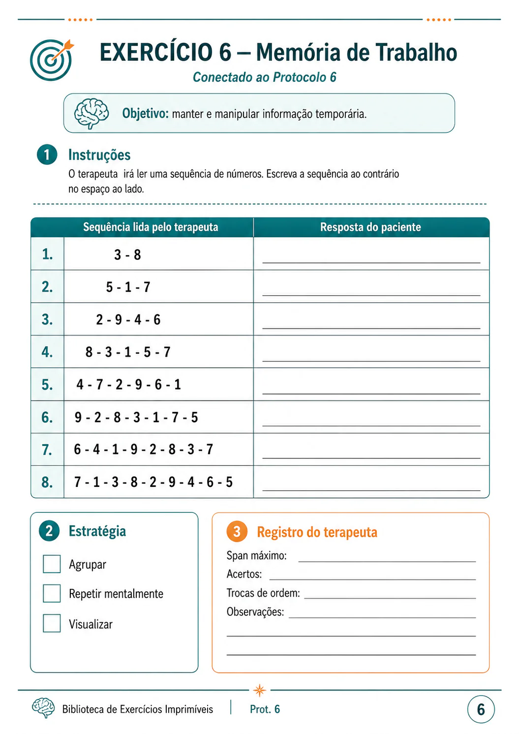 Exercício de memória de trabalho