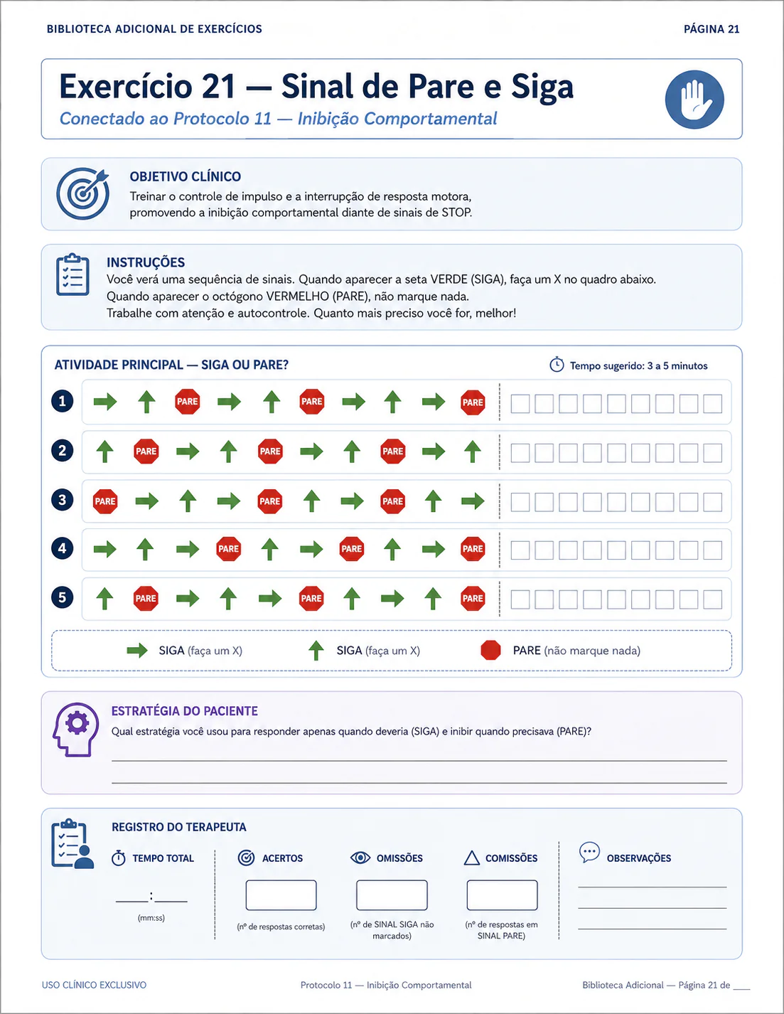Atividade cognitiva adicional pronta para sessão